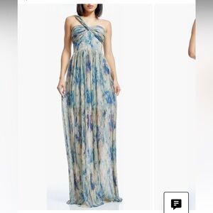 Dress the Population Metalllic Abstract Floral Print One-Shoulder Gown